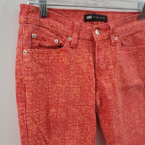 Levis Womens Jeans Size 27 524 Too Superlow Orange Patterned Black Tab Skinny‎ - Picture 3 of 8